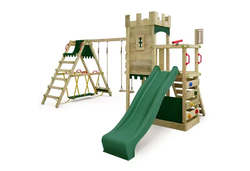 FATMOOSE Spielturm Ritterburg BoldBaron Boost XXL - Outdoor Spielturm mit 120 cm Podesthöhe, inklusive Rutsche, Schaukel und Sandkasten für unvergessliche Spielmomente im Garten. Hergestellt aus stabilem europäischen Holz für Sicherheit und Langlebigkeit.