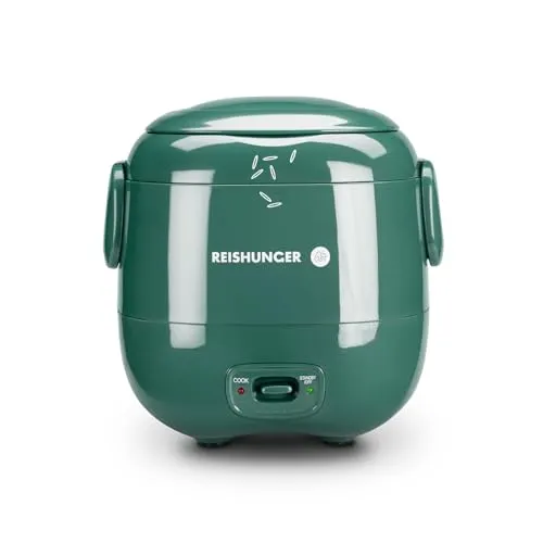 REISHUNGER Mini Reiskocher waldgrün | 0,3 L für 1-2 Portionen - Kompakter Reiskocher für kleine Haushalte, mit hochwertiger Keramikbeschichtung für perfekten Reis. Ideal für Reisen und kleine Küchen!