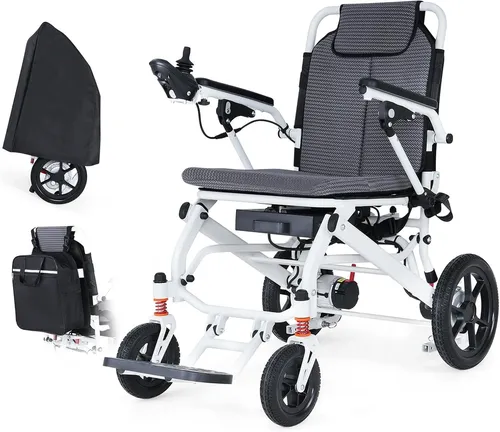 Elektrorollstuhl Faltbar Leichtgewicht 18kg, 2 x 12Ah Lithiumbatterien, 48km Reichweite, Faltbarer Kompakter Elektrorollstuhl