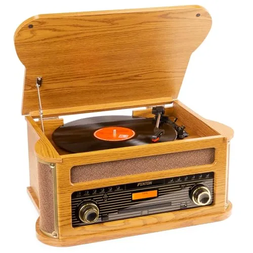 Fenton Memphis, Kompaktanlage mit Plattenspieler Retro, Bluetooth, CD, MP3, DAB+ Radio, Kassettenpieler, Retro Schallplattenspieler mit DAB Radio, FM, USB, Braun