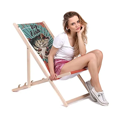 DreamRoots Liegestuhl Klappbar Holz aus Buchenholz, bis 130 kg belastbar, 3-Fach verstellbare Rückenlehne, waschbarer Polyesterbezug