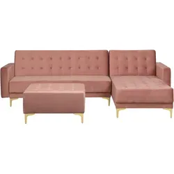BELIANI Rosa Samtstoff Ecksofa L-Form mit Schlaffunktion in gold von Beliani