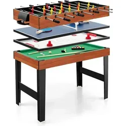 COSTWAY 4-in-1 Kombi-Spieltisch 125x97x83cm - Multifunktionstisch für Tischfußball, Billard, Tischtennis und Hockey. Ideal für Kinder und Erwachsene, platzsparend und mit komplettem Zubehör für unvergesslichen Spielspaß.