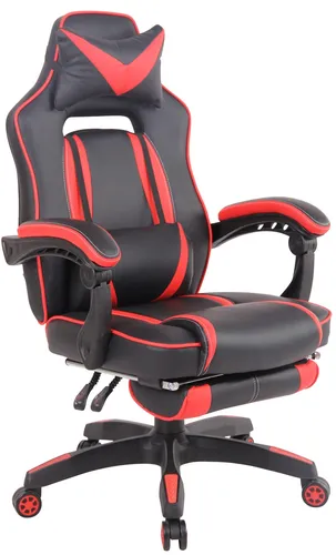 CLP Gaming Bürostuhl Heat mit Fußablage und Kunstlederbezug - Bürostuhl mit höhenverstellbarer Fußablage, drehbarer Rückenlehne und pflegeleichtem Kunstleder. Ideal für Gamer und Home Office, max. Belastbarkeit 120 kg.