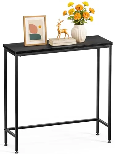 VOUNOT Konsolentisch Schmal, Flurtisch aus Metall und MDF, Moderner Beistelltisch Sofatisch Ausstellungstisch für Flur, Wohnzimmer, Schlafzimmer, 75×24×75 cm, Schwarz