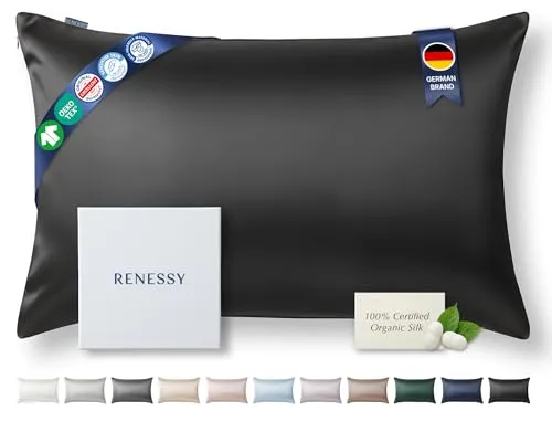 RENESSY Kissenbezug aus 100% Bio-Seide 50x75 cm in schwarz von RENESSY
