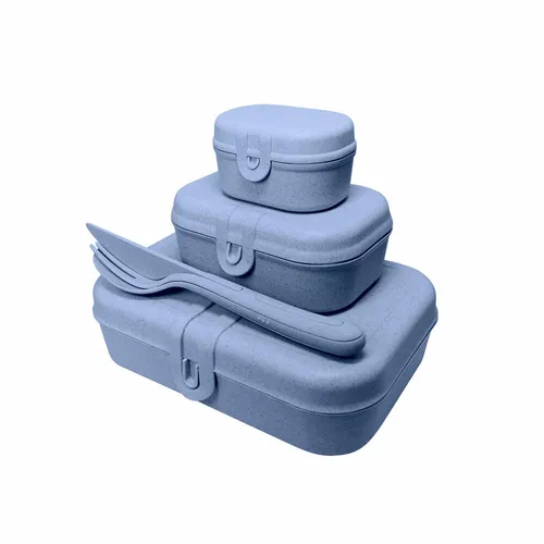 KOZIOL Lunchbox Pascal Ready Organic Blue mit Besteck - Vorratsdosen, umweltfreundlicher Kunststoff, inklusive Besteck für ein praktisches Mittagessen unterwegs.
