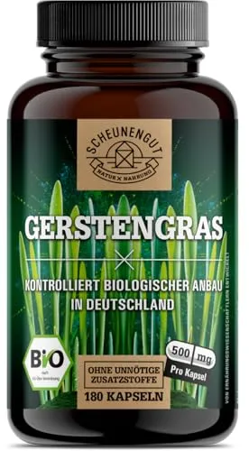 Gerstengras Kapseln -BIO- 180 Stück - 3000mg je Tagesdosis I WICHTIG: 100% Zertifizierte Bio-Ware I aus kontrolliert biologischem Anbau I Vegan und ohne Zusätze -DE- SCHEUNENGUT®