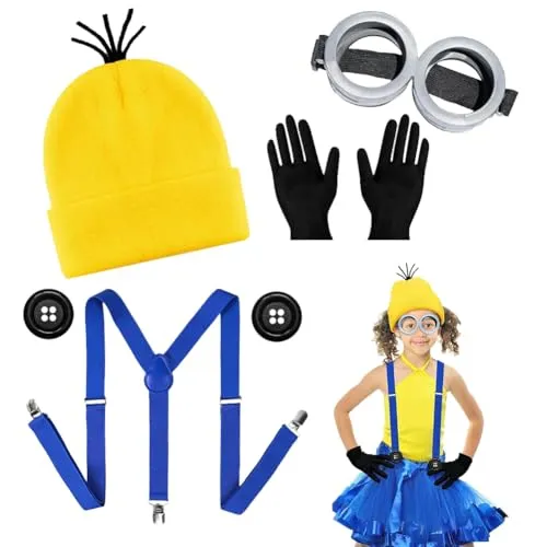 HTGWCG Gelbes Kostüm Set für Cosplay, Weiches Kindheitshelden Kostüm mit Gelber Mütze, Brille & Handschuhen