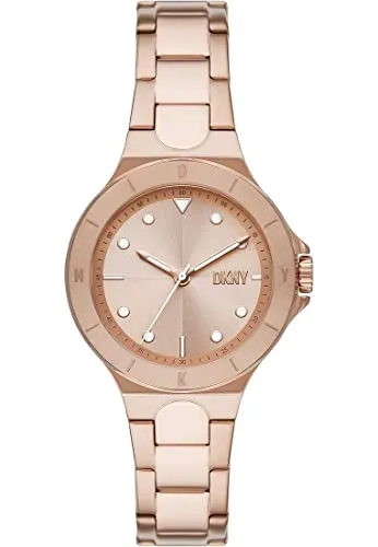 DKNY Damenuhren Chambers - Elegante Quarzarmbanduhr in Roségold - Armbanduhren für Damen mit 34mm Gehäuse, 50m wasserdicht und stilvollem roségoldfarbenem Edelstahlarmband – ideal für jeden Anlass.