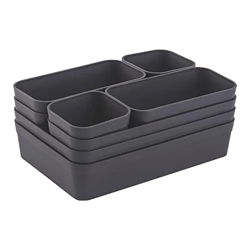 Gariella 1x Schubladen-Organizer Set Aufbewahrungs-Box Einteiler Trenn-System verstellbar Utensilien Stauraum Wohn-Badezimmer Kunststoff anthrazit