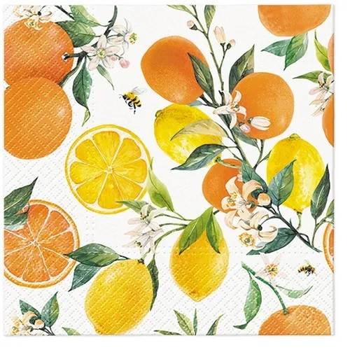 Servietten Citrus with Bees Zitrusfrüchte Bienen Sommer gelb orange 33x33cm 20