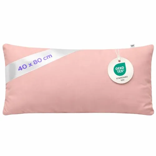 Wolkenfeld Kopfkissenbezug 40x80 – Kissenbezug für langes Kissen & Seitenschläferkissen – Öko-Tex Zertifiziert – Verdeckter Reißverschluss – Pflegeleicht & atmungsaktiv – Rosa