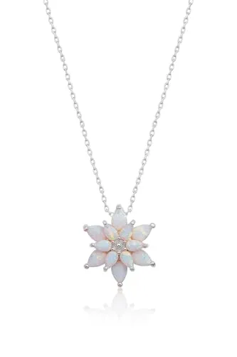 Einzelstück Halskette Opal aus 925 Sterling Silber, vergoldet (Wildflower White Silber)