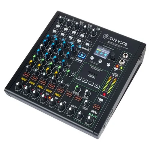 Mackie Onyx8 B-Stock - 8-Kanal Mischpult - B-Stock Mischpult mit 4 Mikrofoneingängen, 24 Bit/96 kHz Mehrspur-Aufnahme und integriertem Effektprozessor; ideal für professionelle Aufnahmen und Live-Streaming.