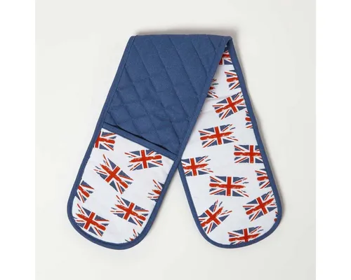 Homescapes Topfhandschuhe Doppel-Ofenhandschuh Union Jack – Baumwolle blau-weiß-rot, 85 x 18 cm