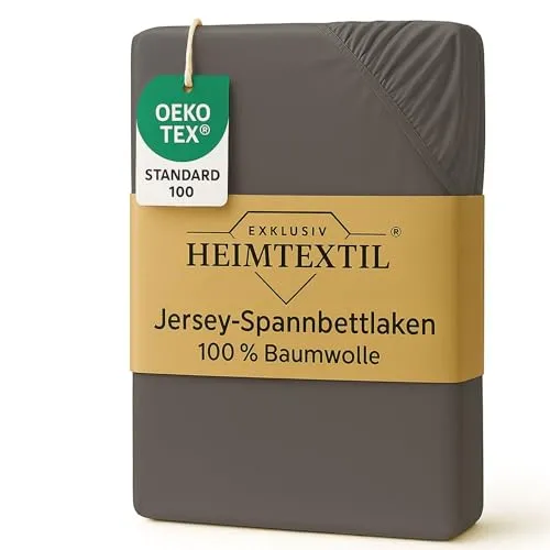 EXKLUSIV HEIMTEXTIL Marke Jersey Spannbettlaken 180-200 x 200 cm 100% Baumwolle Öko - Tex Zertifiziert, Markenqualität, Matratzenhöhe bis 25 cm, Grau