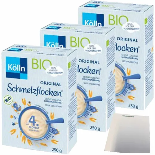 Kölln Schmelzflocken Bio 3er Pack 3x250g Packung usy Block