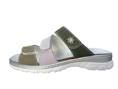 algemare Damen Pantolette Sabine-783 Tanne/fieder/Salbei Leder von Größe 37 bis 43, Damen Größen:40, Farben:Mehrfarbig