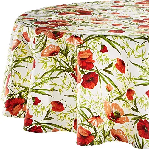Sander Tischdecke rund 150 cm Ø - Mohnblumen Design - Tischdecken aus 100% Baumwolle mit zeitlosem Mohnblumen-Muster. Pflegeleicht und maschinenwaschbar bei 40 Grad, ideal für festliche Anlässe oder den täglichen Gebrauch.