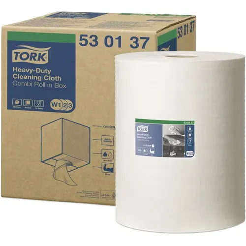 Tork 530137 Reinigungstücher - 32x38 cm, 280 Abrisse - Putztuchrolle mit extra starken, saugfähigen Tüchern, ideal für die zuverlässige Entfernung von Öl, Fett und Wasser. Schützt die Hände und passt in verschiedene Tork Spender.