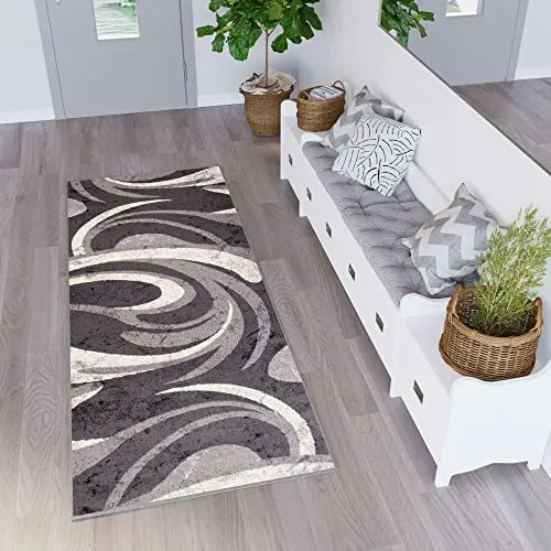 TAPISO Dream Läufer Teppich Meterware Flur Brücke Modern Wellen Streifen Creme Grau Wohnzimmer Korridor Schlafzimmer ÖKOTEX 70 x 170 cm
