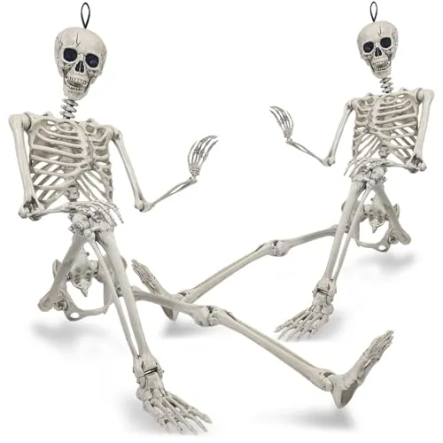 com-four® 2X Deko-Skelett 160cm für Halloween - XXL-Gerippe aus Kunststoff zum Hängen - lebensgroßes Knochengerüst mit Grusel-Faktor für Halloween, Fasching, Mottopartys (XXXL - 2 Stück - 160cm)