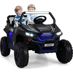 GOPLUS 12V Kinder Elektroauto – 2-Sitzer mit Fernbedienung und Lichteffekten - Elektrofahrzeuge für Kinder, bietet 2 Sitze, coole Lichteffekte und eine sichere Sanftanlauffunktion für unbeschwerten Fahrspaß.