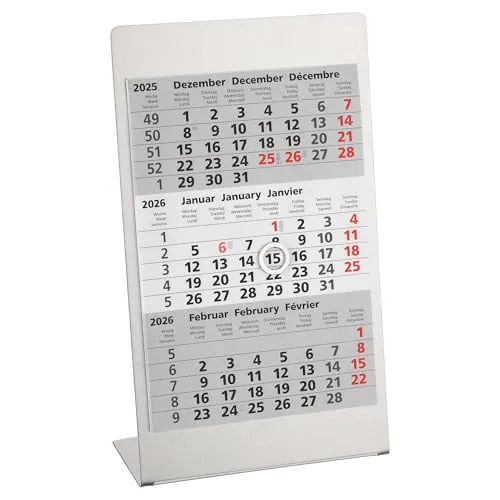 Tischkalender aus Edelstahl + 2026/2027 + Monatskalender 3 Monate Kalender Kalendarium Stehkalender Ausstellkalender Bürokalender 2 Jahr Jahre 24 Monat Monate Metall Magnetisch – Made in Germany