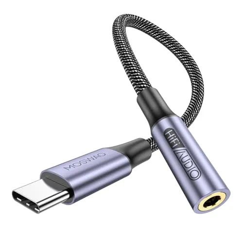 MOSWAG USB Typ C auf 3.5mm Kopfhörer Jack Adapter, Audio USB C auf Aux Dongle Kabel für iPhone 16 Pro Max/16 Pro/16 Plus/16/15 Pro/15, Samsung Galaxy S24 S23 S22 S21 S20, Huawei, Pixel, ipad und mehr