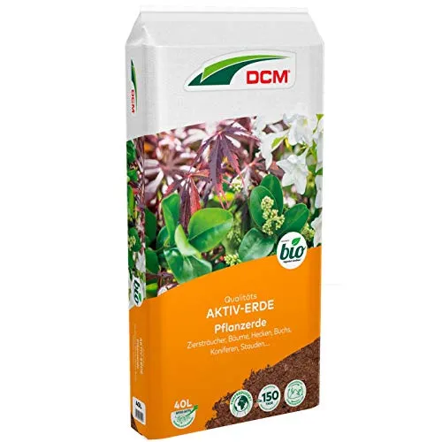 DCM AKTIV Erde Pflanzerde - Spezialerde - Blumenerde - für Sträucher, Bäume & Hecken - Mit organischem Dünger - Mit Mykorrhiza-Pilzen - Torfreduzierte Pflanzenerde - Bio - 40 L