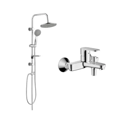 Belvit Hansgrohe Vernis Blend Wannenmischer Set mit Regendusche - Hochwertiges Duschsystem mit präzisem Keramikmischsystem, 20 x 20 cm Regendusche für entspannende Erlebnisse und flexible Montage mit 85 cm Duschstange.
