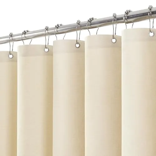 Duschvorhang Leinen mit Metall Duschvorhangringe Stoff Textil Badewannenvorhang Anti Schimmel Bad Vorhang Set Wasserdicht Badewanne Vorhang Schwerer Shower Curtain Badezimmer - 182 x 182cm (Beige)