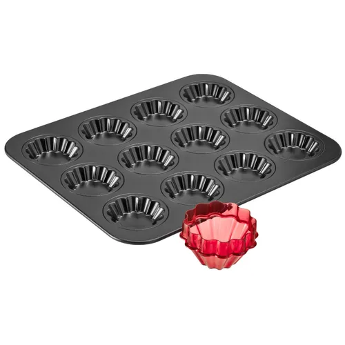 Betty Bossi Backblech Törtchen mit Ausstecher - Backblech aus kratzfestem Metall mit Antihaft-Beschichtung, ideal für perfekte Törtchen. Inkl. Rezeptbüchlein für kreative Backideen.