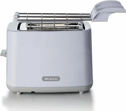 Ariete Breakfast 147 Toaster - 7 Bräunungsstufen & Automatischer Auswurf - Toaster mit 2 Brotschlitzen und 7 Toaststufen für perfekt knusprigen Toast. Inklusive herausnehmbarem Krümelfach und Edelstahlzangen für einfache Handhabung und Reinigung.