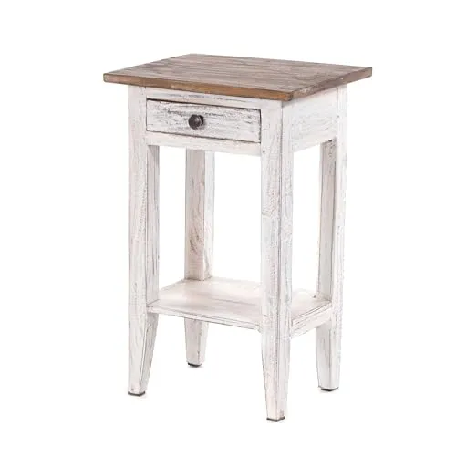 DESIGN DELIGHTS Rustikaler Vintage Telefontisch PLANTA - Mahagoni Massivholz - Beistelltisch im Vintage-Stil, vielseitig einsetzbar als Telefontisch oder Blumenhocker. Aus solidem Mahagoni, handgefertigt und ein Unikat mit Charakter.