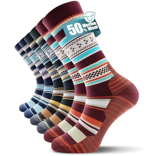TANSTC Merino Socken Herren Damen, Wandersocken 39-42 Outdoor & Trekking-Socken, Wollsocken, Atmungsaktiv & Anti-Blasen Warm Dicke Gepolstert Thermosocken für Herren, Damen, 3 Paar