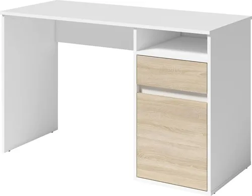 Schreibtisch BILOU weiß mit Schublade und Eichentür – Ideal für Kinderzimmer