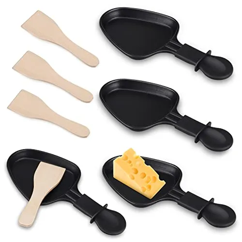 Pfännchen Mini 4 Stücke Antihaftbeschichtet Grill Pfännchen Viereckig Mini Raclette Grill mit 4 Holzschaufel für Universal Elektrogrill Käse Eier(Dreieck)