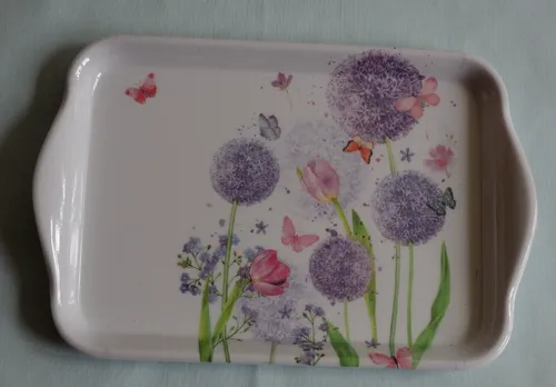 Ambiente 1x Tablett SCHMETTERLINGE Blumen 13 x 21 cm Tulpen Zierlauch Vergissmei