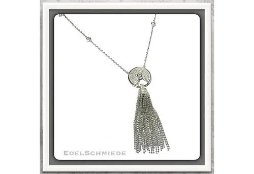 Edelschmiede925 lange Silberkette 925 mit Zirkonia und Quaste - Elegante 925er Silberkette mit stilvoller Quaste und funkelnden Zirkonia, ideal für besondere Anlässe oder den Alltag.