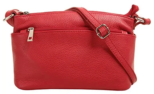 Cluty Umhängetasche echt Leder Damen – Edle Crossbody Bag aus Rindleder - Damen-Schultertaschen aus 100% echtem Rindleder, Made in Italy. Praktische Fächer mit Reißverschluss bieten optimalen Stauraum und Ordnung für Ihre Essentials.