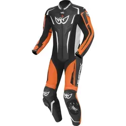 Berik RSF-Teck perforierte 1-Teiler Motorrad Lederkombi, schwarz-weiss-orange, Größe 56 - Hochwertige Motorrad Lederkombi aus Rindsleder mit großflächiger Perforation für optimale Belüftung. Integrierte Protektoren an Schultern, Ellenbogen und Knien bieten zusätzlichen Schutz.