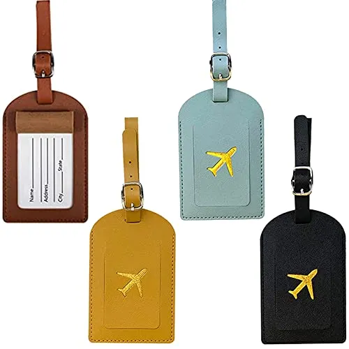 MFCGHXR Gepäckanhänger, 4 Stück Kofferanhänger mit Adressschild, Kofferanhänger aus Leder für Geschäftsreisende (4 Farben)