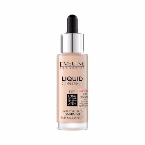 Eveline Cosmetics Liquid Control Make-up flüssig, mattierend, 24h langanhaltende Formel, Babyhaut-Effekt