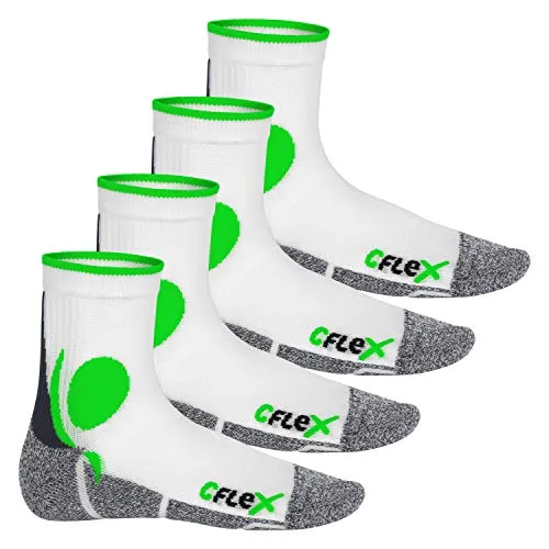 CFLEX Sportsocken für Damen und Herren - 4 Paar Running Funktionssocken - Sportsocken mit anatomisch geformtem Fußbett und atmungsaktivem Kanal-Lüftungs-System, ideal für Läufer und Sportler.