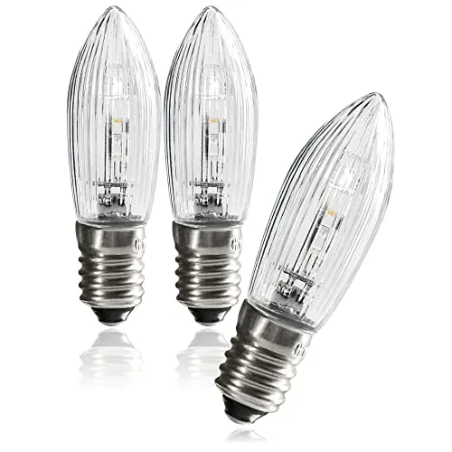 com-four® 3x LED Ersatzbirne - LED-Riffelkerze für Schwippbogen und Lichterketten - Spitzschaftkerze für Weihnachtsbeleuchtung - 0,3W 14-55V E10 5042-130 (3 Stück)