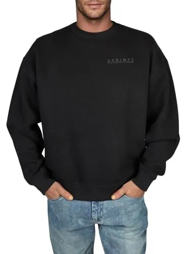 DENIMFY Pullover Herren Oversize Fit mit Druck DFKeno Sweatshirt Rundhalsausschnitt Langarm Einfarbig, Größe:5XL, Farbe:Black-Black