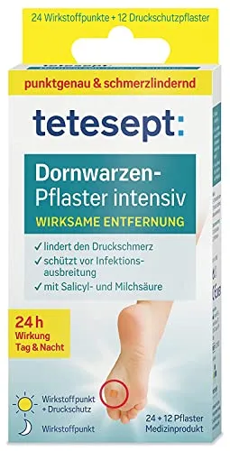 tetesept Dornwarzen Pflaster Intensiv - 2x12 Wirkstoffpunkte + 12 Druckschutzpflaster - Dornwarzenpflaster zur wirksamen Entfernung – effektiv mit Milch- und Salicylsäure