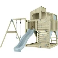 PolarPlay Spielturm Lotta - Spieltürme für unvergessliche Abenteuer im Garten – mit Spielhaus, Kletterwand, Schaukel und Sandkasten. Ideal für aktive Kinder, mit 10 Jahren Garantie auf Holzelemente.